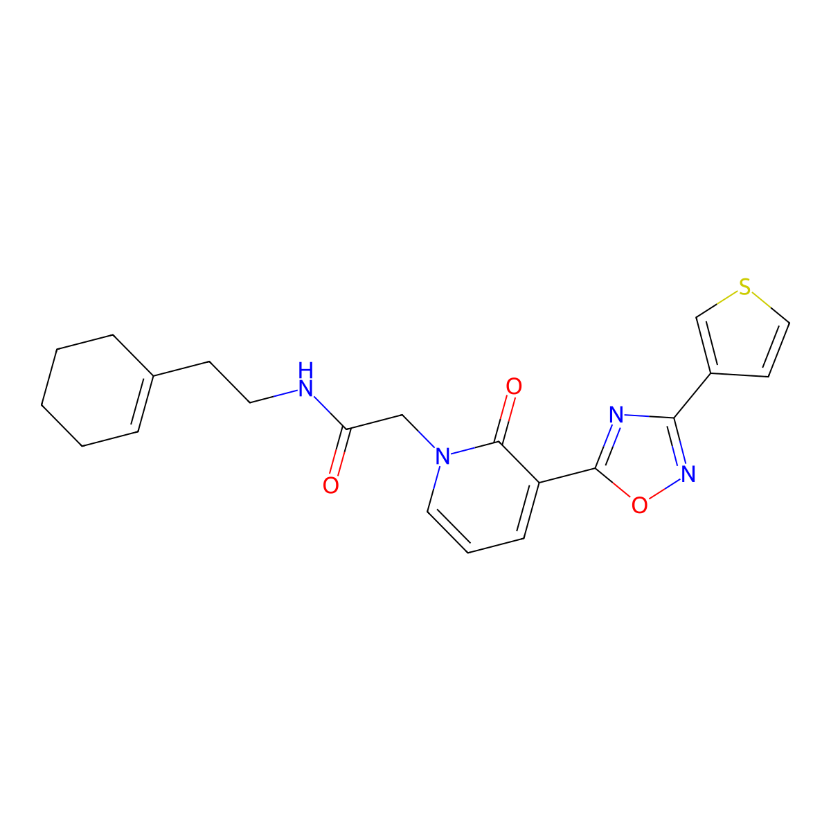 N-(2-cyclohex-1-en-1-ylethyl)-2-[2-oxo-3-[3-(3-thienyl)-1,2,4-oxadiazol-5-yl]pyridin-1(2H)-yl]acetamide molecular structure, CAS 1396858-83-5