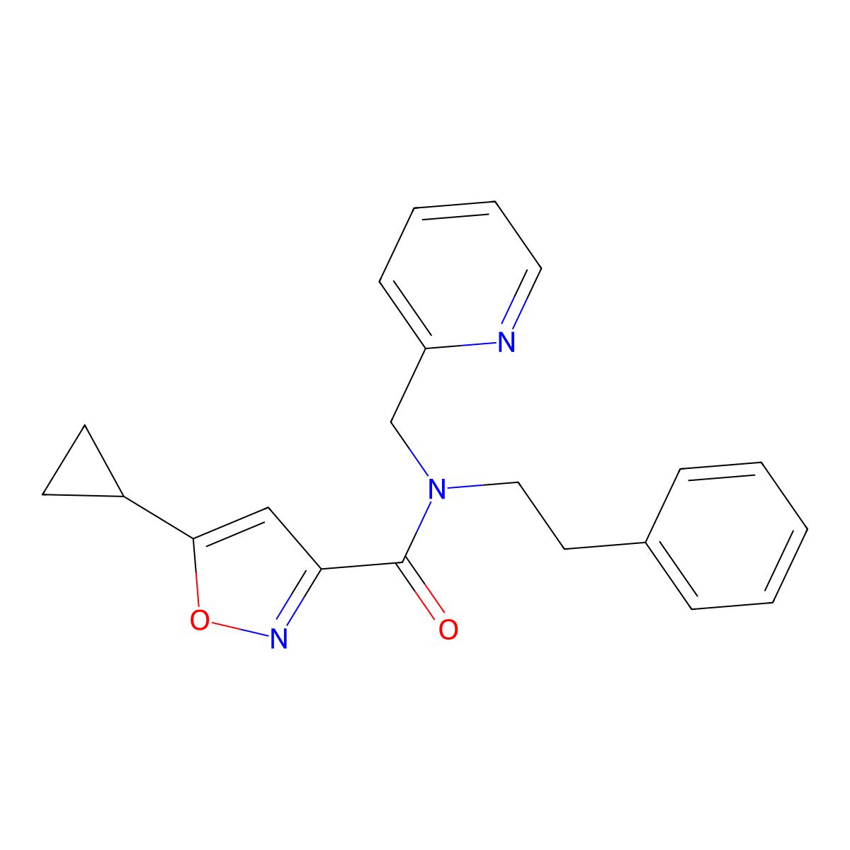 5-cyclopropyl-N-phenethyl-N-(pyridin-2-ylmethyl)isoxazole-3-carboxamide molecular structure, CAS 1396858-86-8