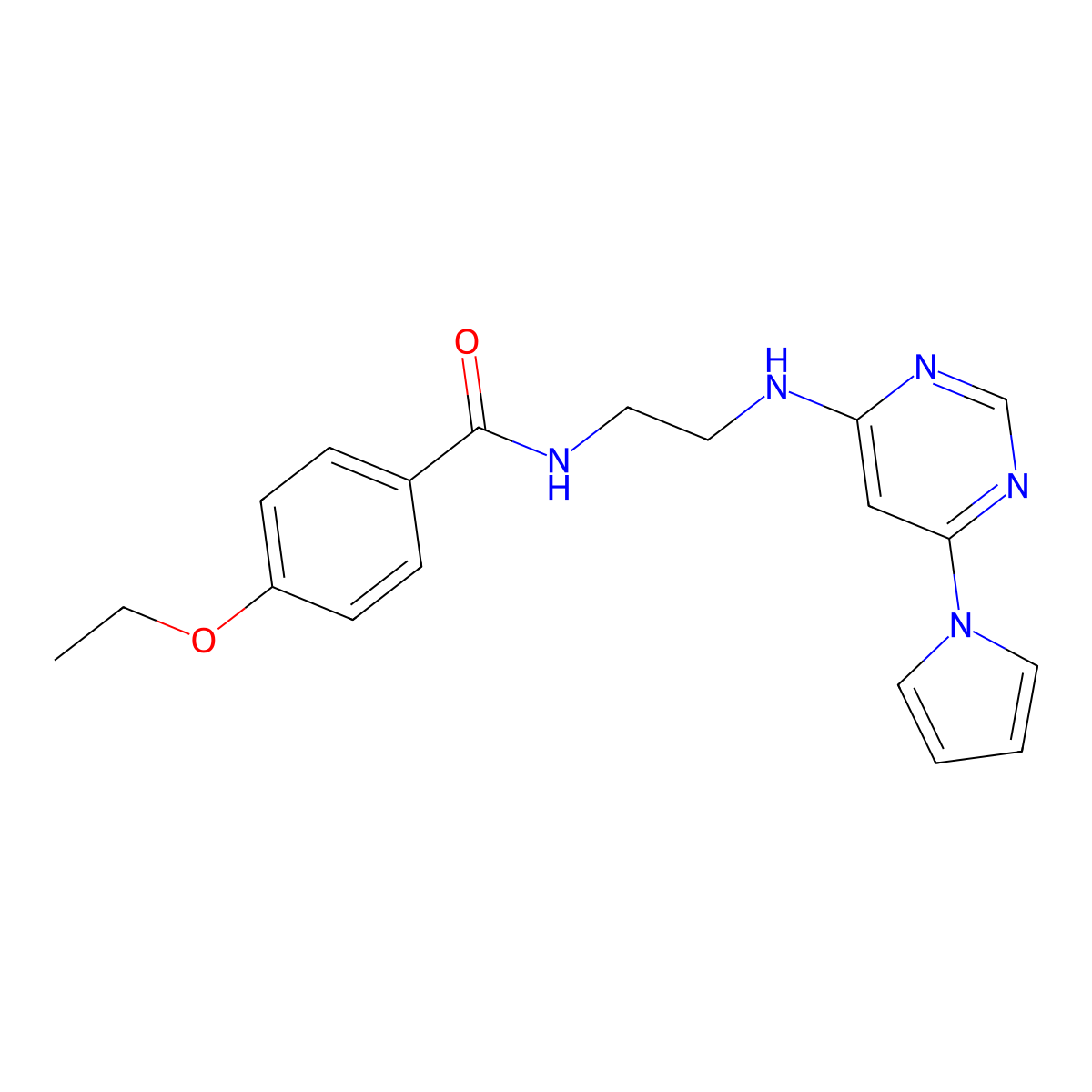N-(2-((6-(1H-pyrrol-1-yl)pyrimidin-4-yl)amino)ethyl)-4-ethoxybenzamide molecular structure, CAS 1396858-89-1