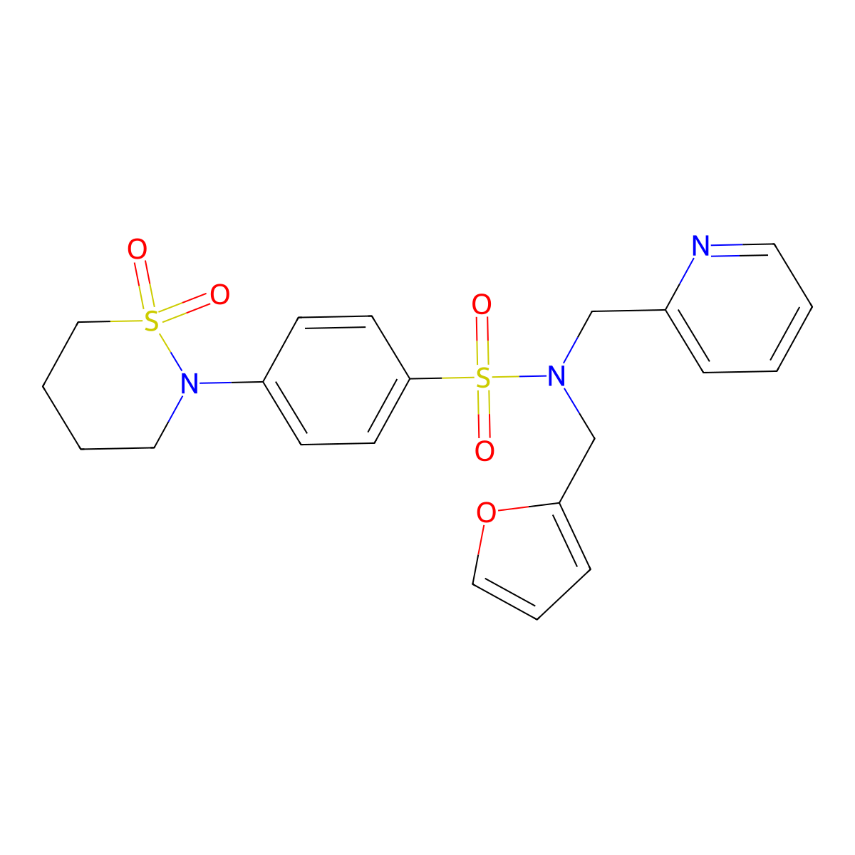 4-(1,1-dioxido-1,2-thiazinan-2-yl)-N-(furan-2-ylmethyl)-N-(pyridin-2-ylmethyl)benzenesulfonamide molecular structure, CAS 1396858-94-8