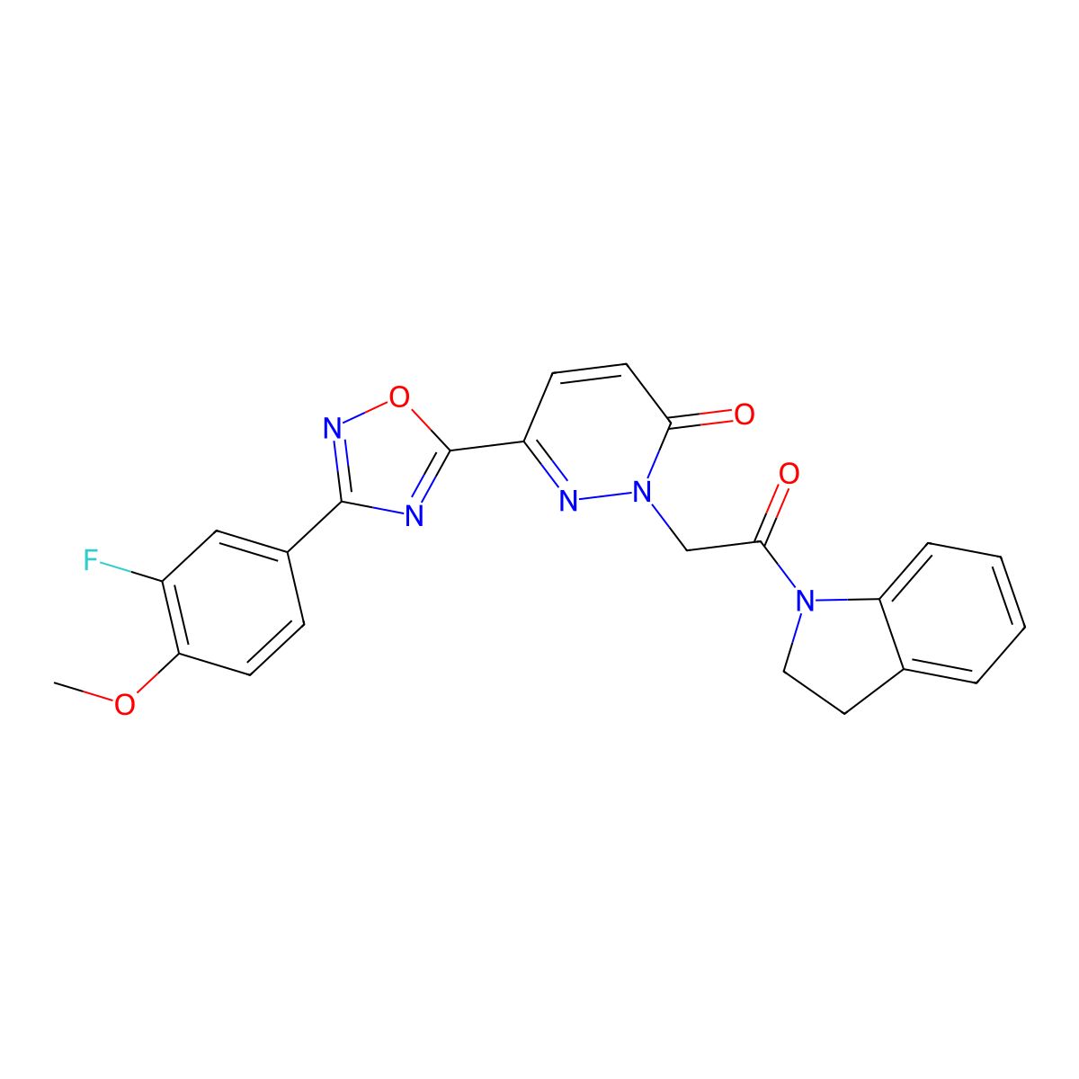 6-(3-(3-fluoro-4-methoxyphenyl)-1,2,4-oxadiazol-5-yl)-2-(2-(indolin-1-yl)-2-oxoethyl)pyridazin-3(2H)-one molecular structure, CAS 1396858-97-1