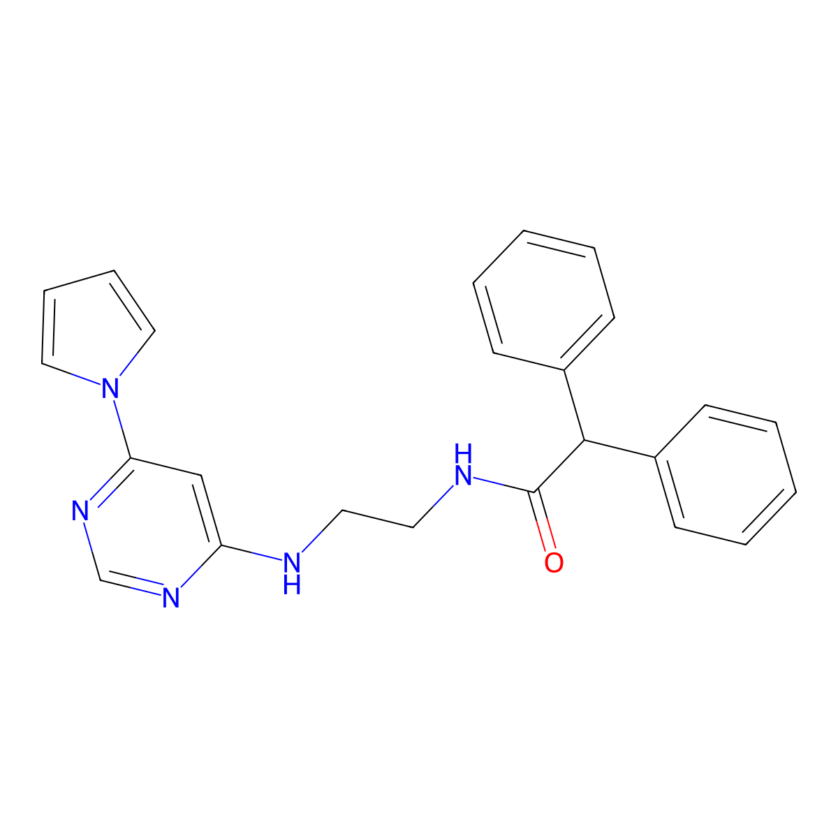 N-(2-((6-(1H-pyrrol-1-yl)pyrimidin-4-yl)amino)ethyl)-2,2-diphenylacetamide molecular structure, CAS 1396858-98-2