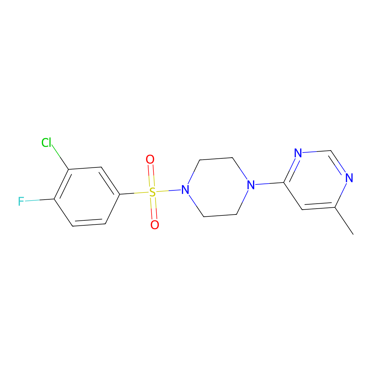 4-(4-((3-Chloro-4-fluorophenyl)sulfonyl)piperazin-1-yl)-6-methylpyrimidine molecular structure, CAS 1396859-01-0