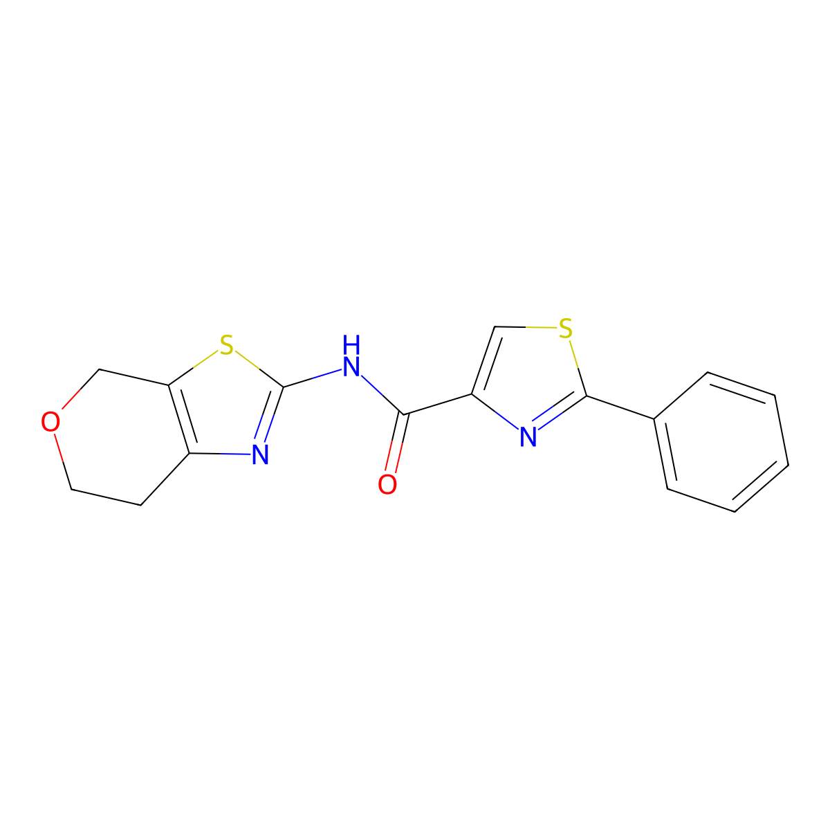 N-(6,7-dihydro-4H-pyrano[4,3-d]thiazol-2-yl)-2-phenylthiazole-4-carboxamide molecular structure, CAS 1396859-02-1