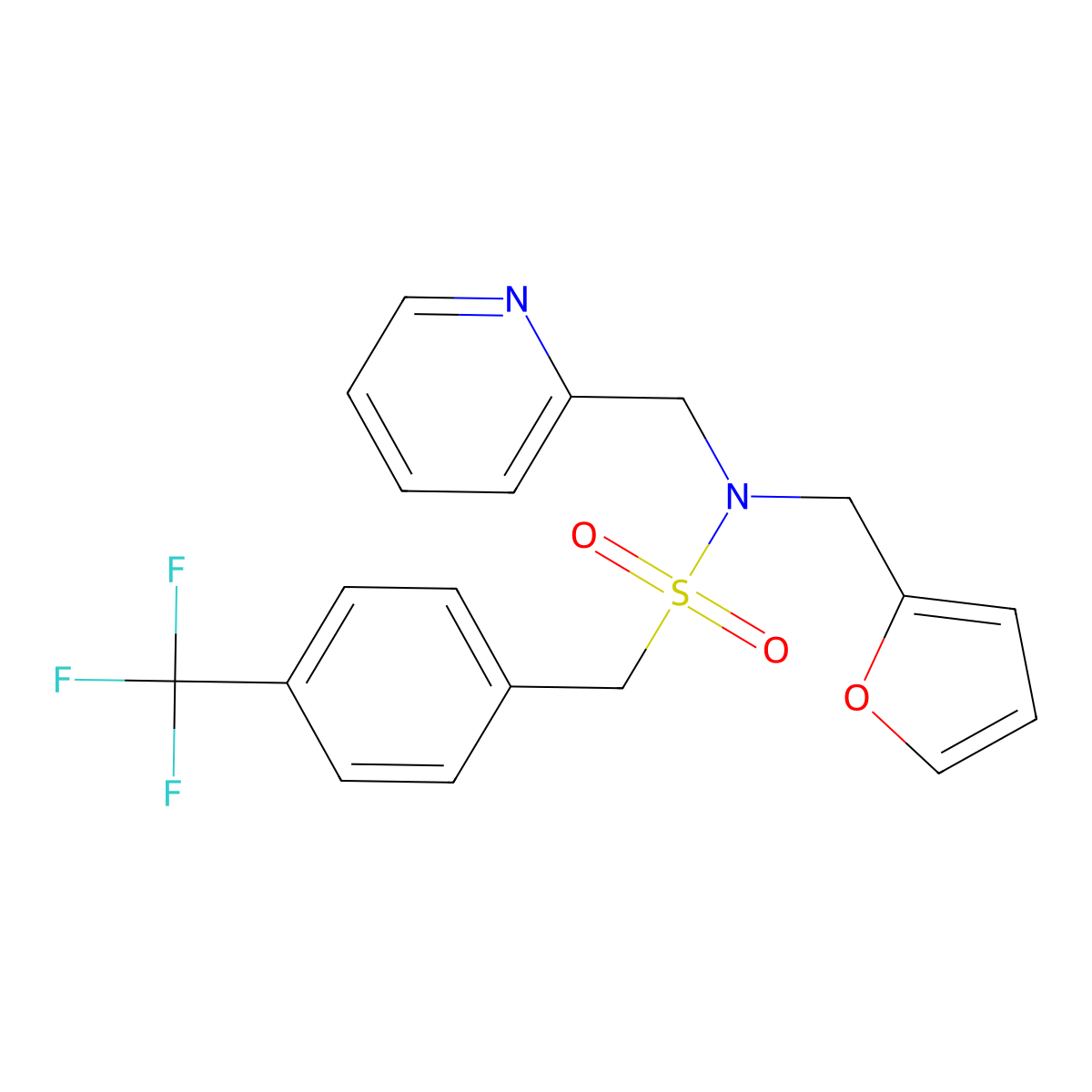 N-[(furan-2-yl)methyl]-N-[(pyridin-2-yl)methyl]-1-[4-(trifluoromethyl)phenyl]methanesulfonamide molecular structure, CAS 1396859-03-2
