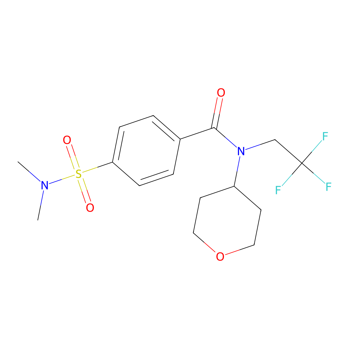 4-(dimethylsulfamoyl)-N-(oxan-4-yl)-N-(2,2,2-trifluoroethyl)benzamide molecular structure, CAS 1396859-04-3