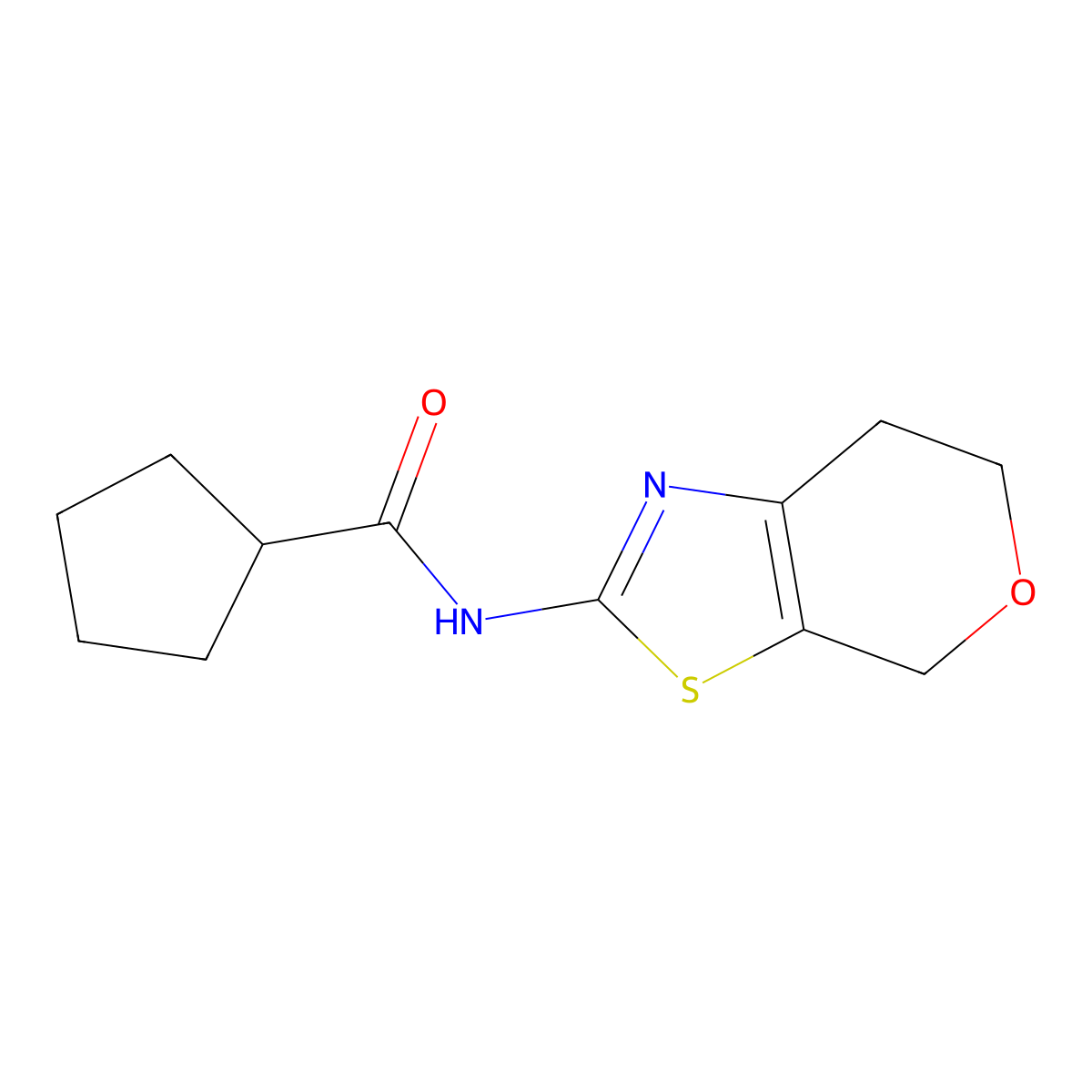 N-(6,7-dihydro-4H-pyrano[4,3-d]thiazol-2-yl)cyclopentanecarboxamide molecular structure, CAS 1396859-08-7