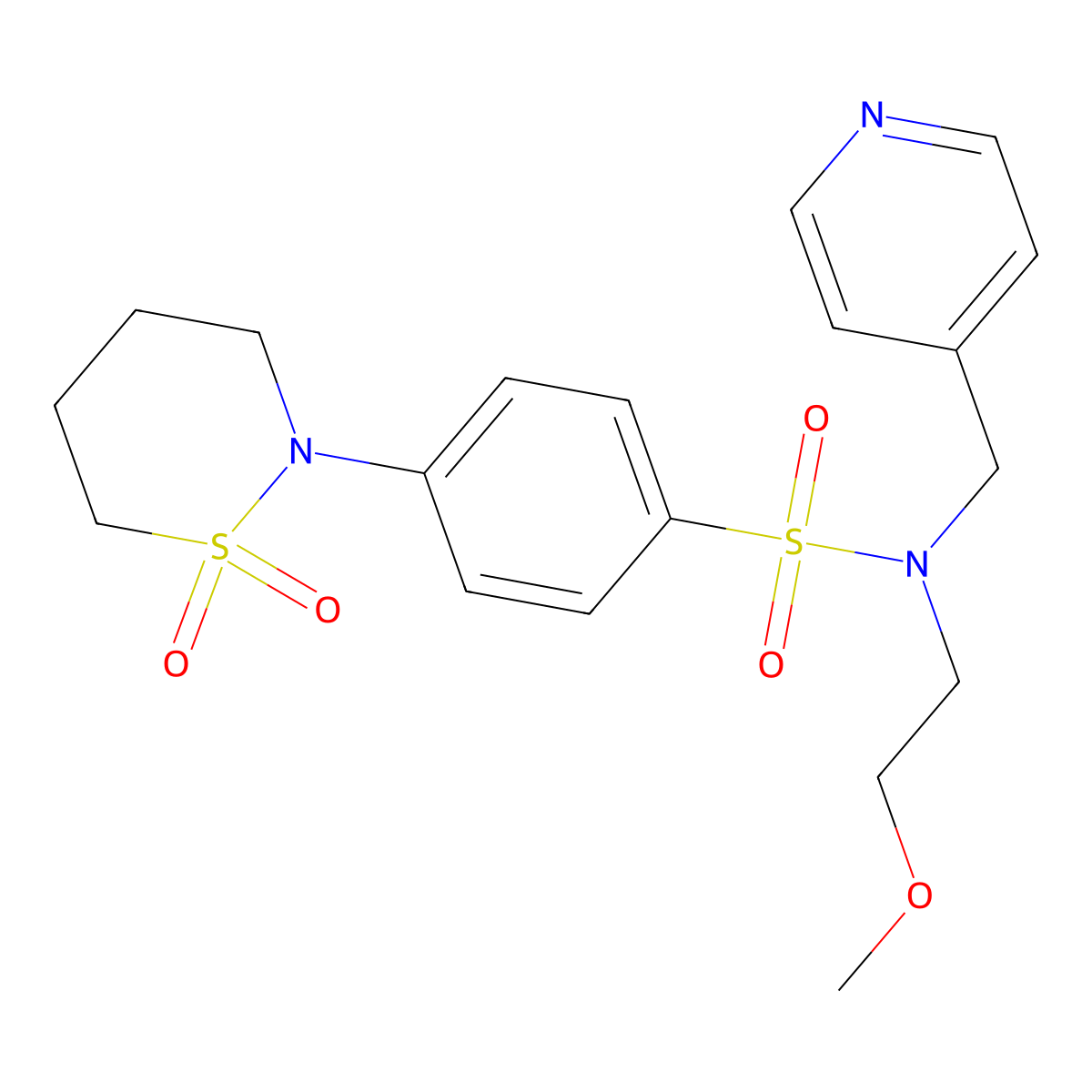 4-(1,1-dioxido-1,2-thiazinan-2-yl)-N-(2-methoxyethyl)-N-(pyridin-4-ylmethyl)benzenesulfonamide molecular structure, CAS 1396859-12-3