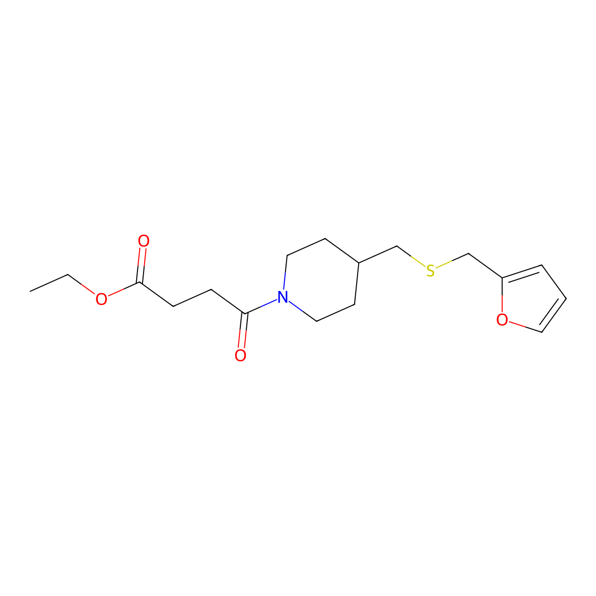 Ethyl 4-(4-(((furan-2-ylmethyl)thio)methyl)piperidin-1-yl)-4-oxobutanoate molecular structure, CAS 1396859-13-4