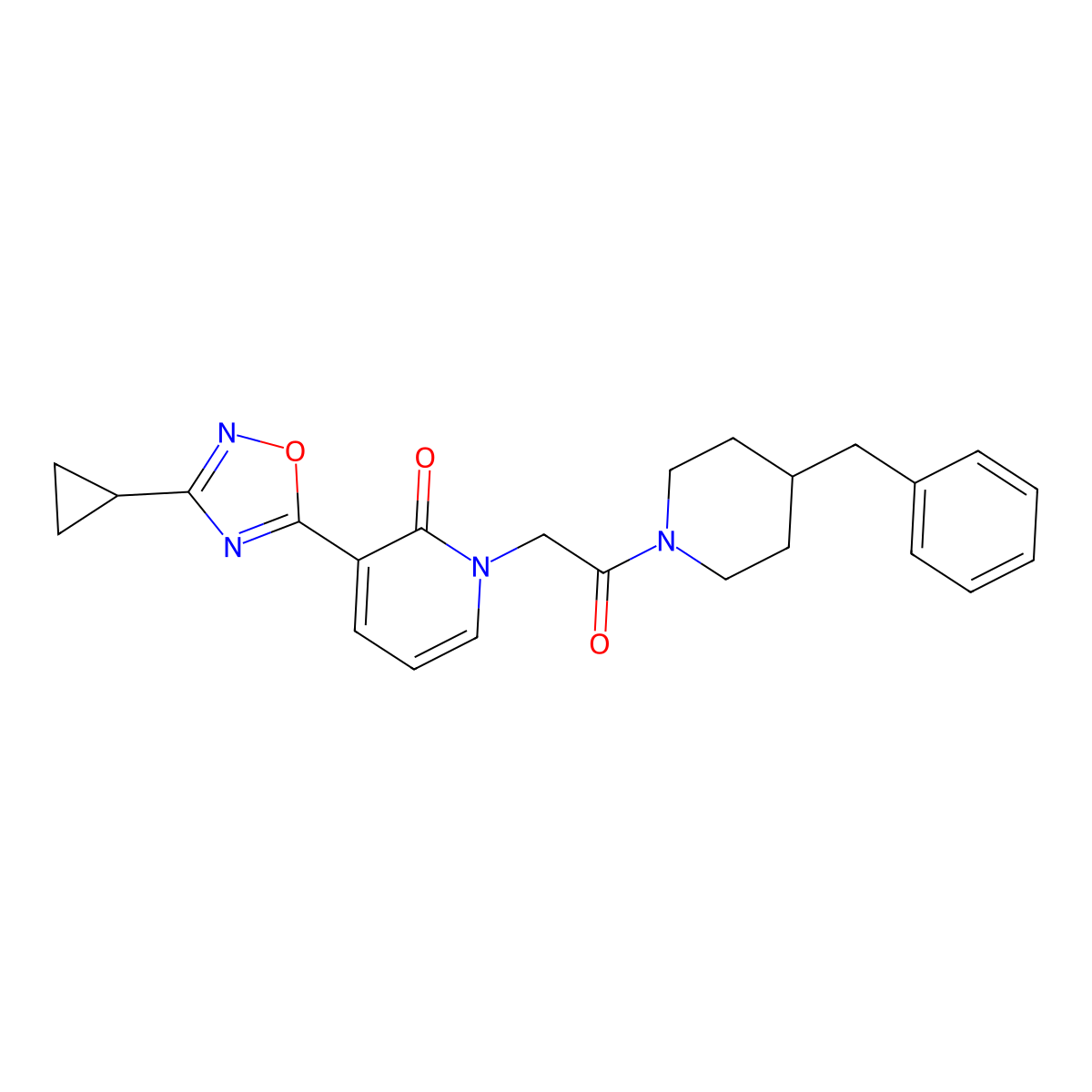 1-[2-(4-benzylpiperidin-1-yl)-2-oxoethyl]-3-(3-cyclopropyl-1,2,4-oxadiazol-5-yl)pyridin-2(1H)-one molecular structure, CAS 1396859-17-8