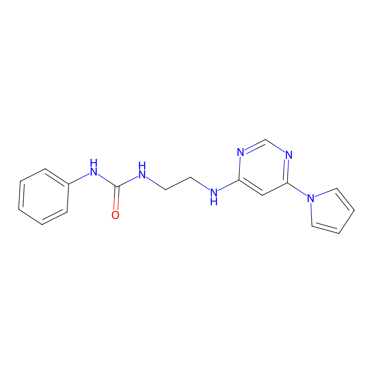 1-(2-((6-(1H-pyrrol-1-yl)pyrimidin-4-yl)amino)ethyl)-3-phenylurea molecular structure, CAS 1396859-20-3