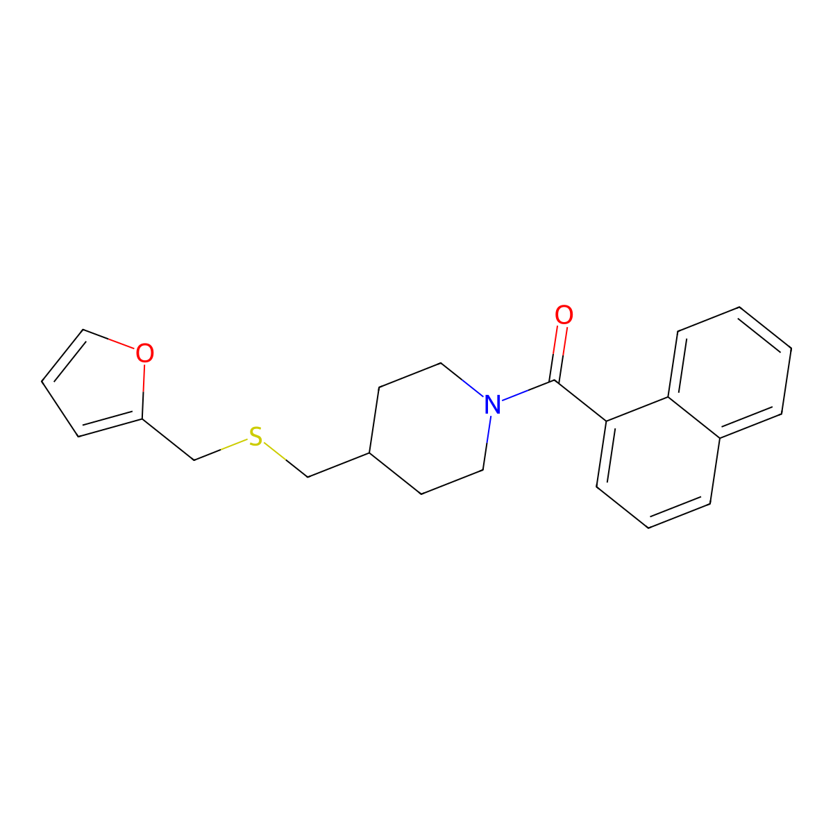 (4-(((Furan-2-ylmethyl)thio)methyl)piperidin-1-yl)(naphthalen-1-yl)methanone molecular structure, CAS 1396859-22-5