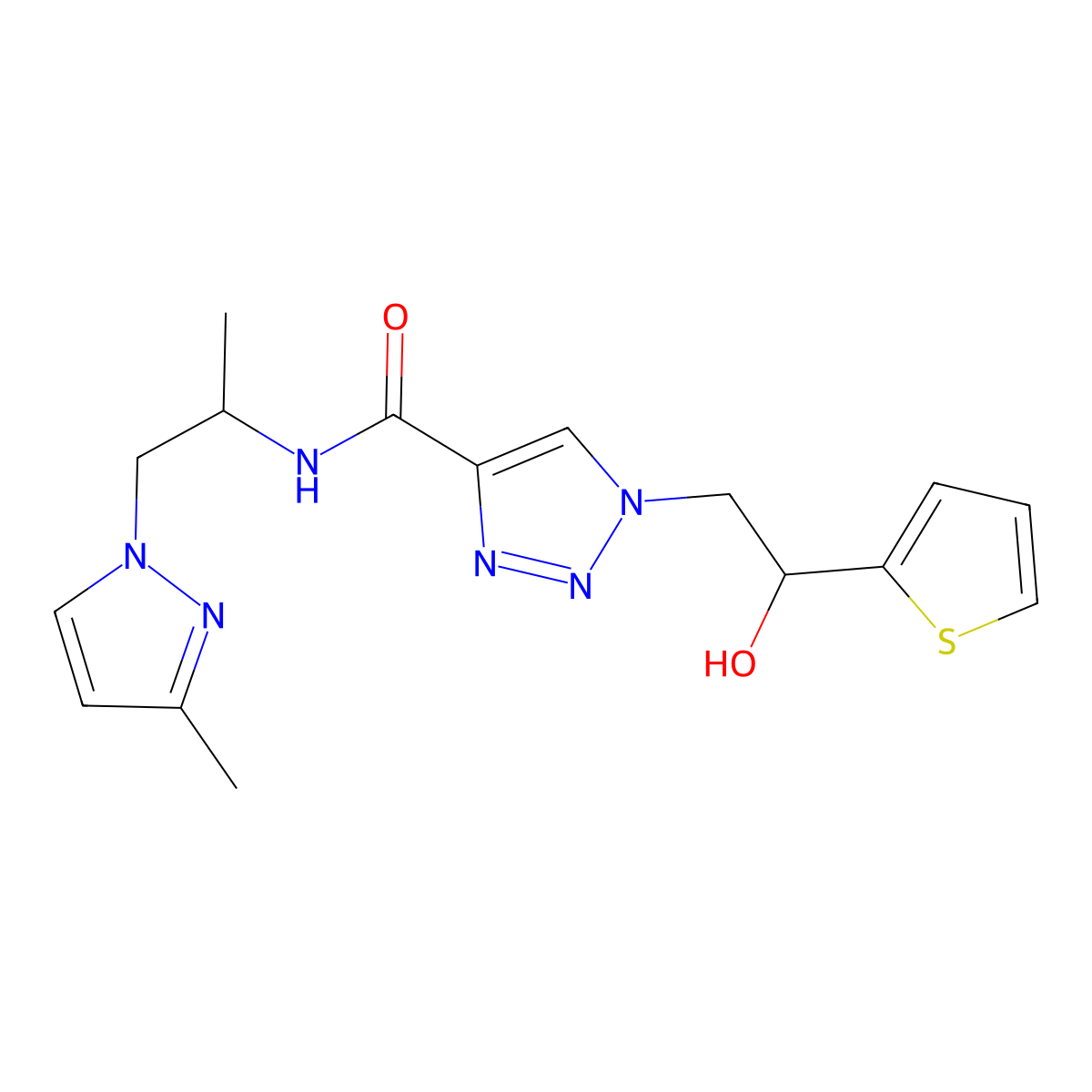1-[2-hydroxy-2-(thiophen-2-yl)ethyl]-N-[1-(3-methyl-1H-pyrazol-1-yl)propan-2-yl]-1H-1,2,3-triazole-4-carboxamide molecular structure, CAS 1396859-34-9