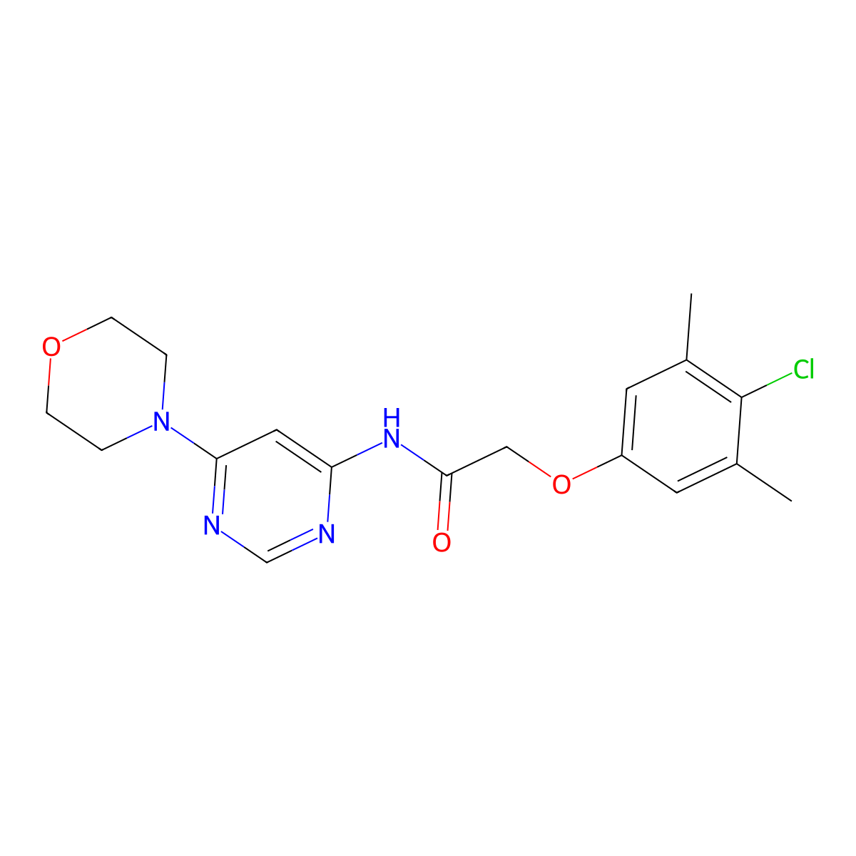 2-(4-chloro-3,5-dimethylphenoxy)-N-(6-morpholinopyrimidin-4-yl)acetamide molecular structure, CAS 1396859-40-7