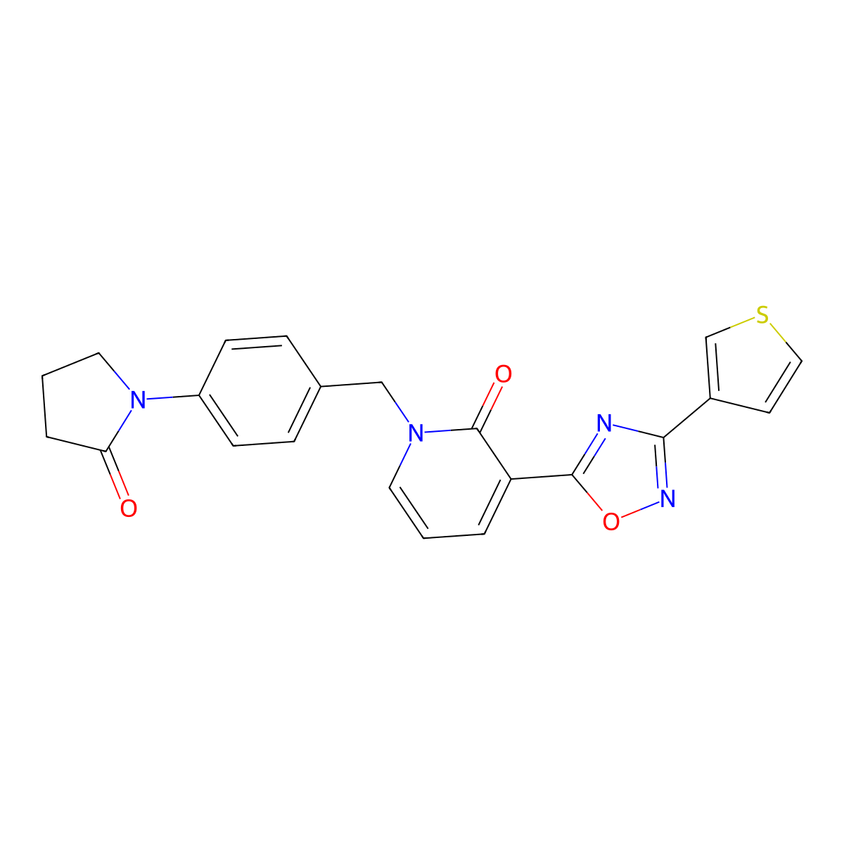 1-(4-(2-oxopyrrolidin-1-yl)benzyl)-3-(3-(thiophen-3-yl)-1,2,4-oxadiazol-5-yl)pyridin-2(1H)-one molecular structure, CAS 1396859-42-9