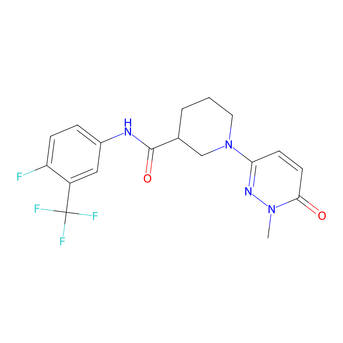 N-(4-fluoro-3-(trifluoromethyl)phenyl)-1-(1-methyl-6-oxo-1,6-dihydropyridazin-3-yl)piperidine-3-carboxamide molecular structure, CAS 1396859-45-2