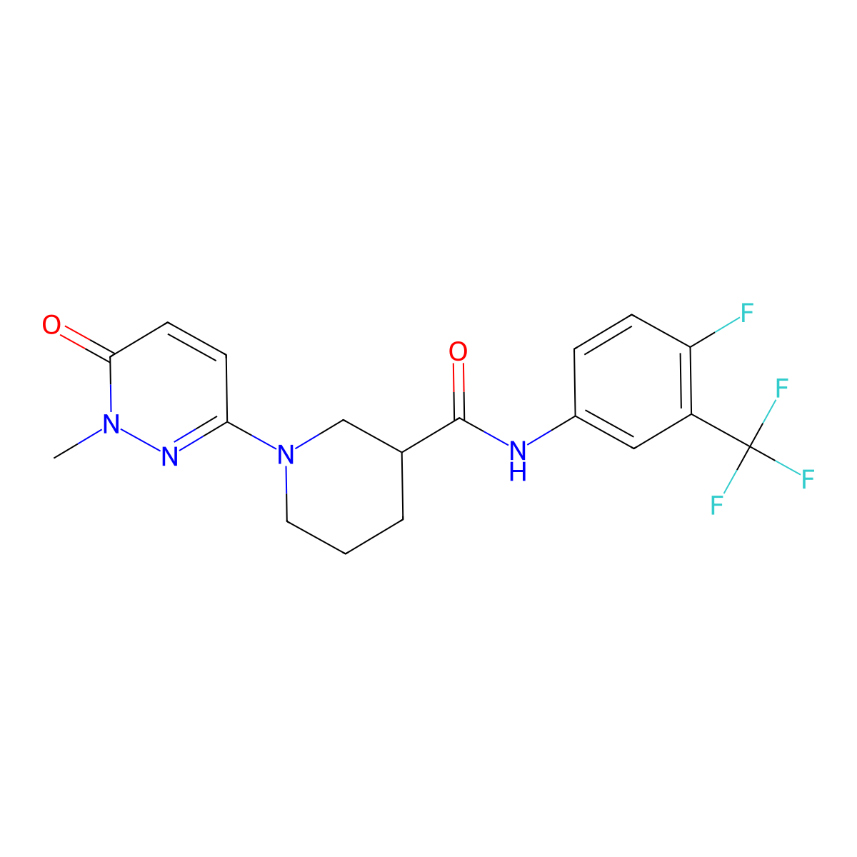 N-(4-fluoro-3-(trifluoromethyl)phenyl)-1-(1-methyl-6-oxo-1,6-dihydropyridazin-3-yl)piperidine-3-carboxamide molecular structure, CAS 1396859-45-2