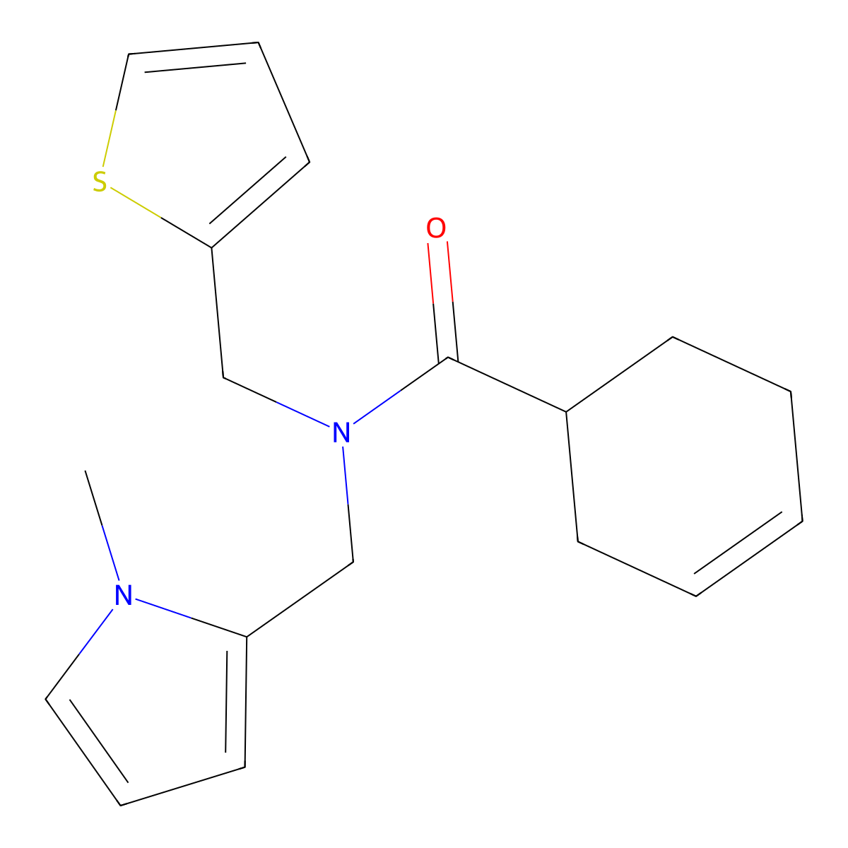 N-[(1-methyl-1H-pyrrol-2-yl)methyl]-N-[(thiophen-2-yl)methyl]cyclohex-3-ene-1-carboxamide molecular structure, CAS 1396859-47-4