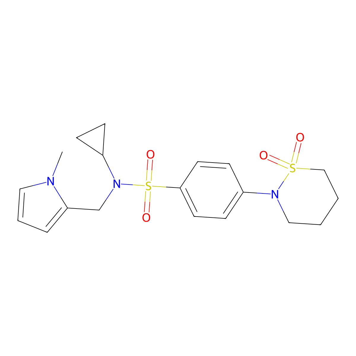 N-cyclopropyl-4-(1,1-dioxido-1,2-thiazinan-2-yl)-N-((1-methyl-1H-pyrrol-2-yl)methyl)benzenesulfonamide molecular structure, CAS 1396859-53-2
