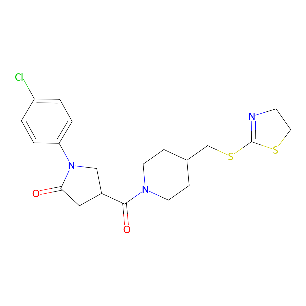 1-(4-Chlorophenyl)-4-(4-(((4,5-dihydrothiazol-2-yl)thio)methyl)piperidine-1-carbonyl)pyrrolidin-2-one molecular structure, CAS 1396859-56-5