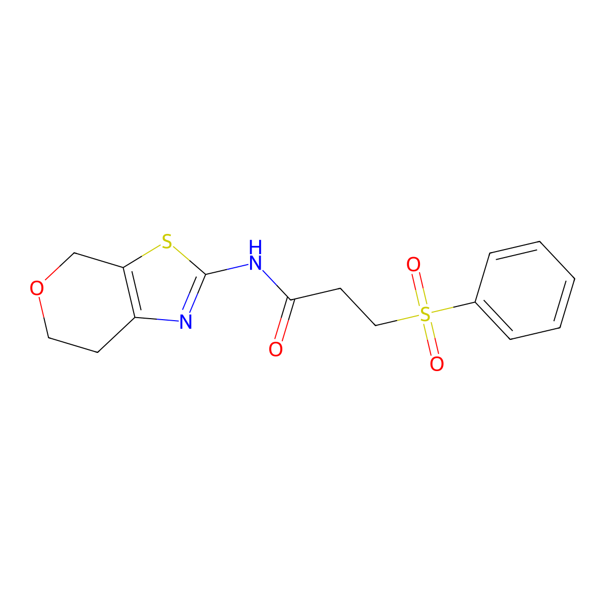 N-(6,7-dihydro-4H-pyrano[4,3-d]thiazol-2-yl)-3-(phenylsulfonyl)propanamide molecular structure, CAS 1396859-65-6