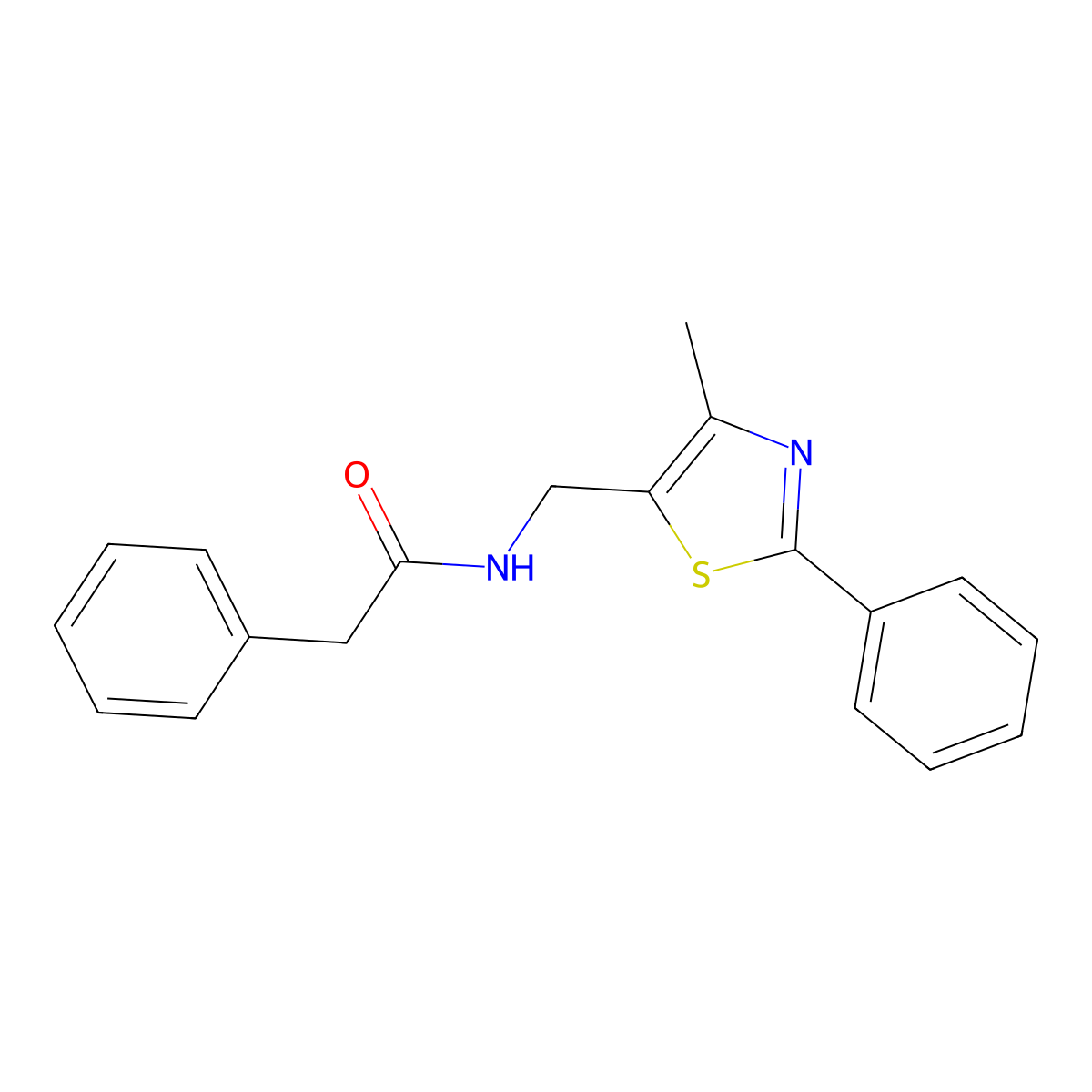 N-((4-methyl-2-phenylthiazol-5-yl)methyl)-2-phenylacetamide molecular structure, CAS 1396859-69-0