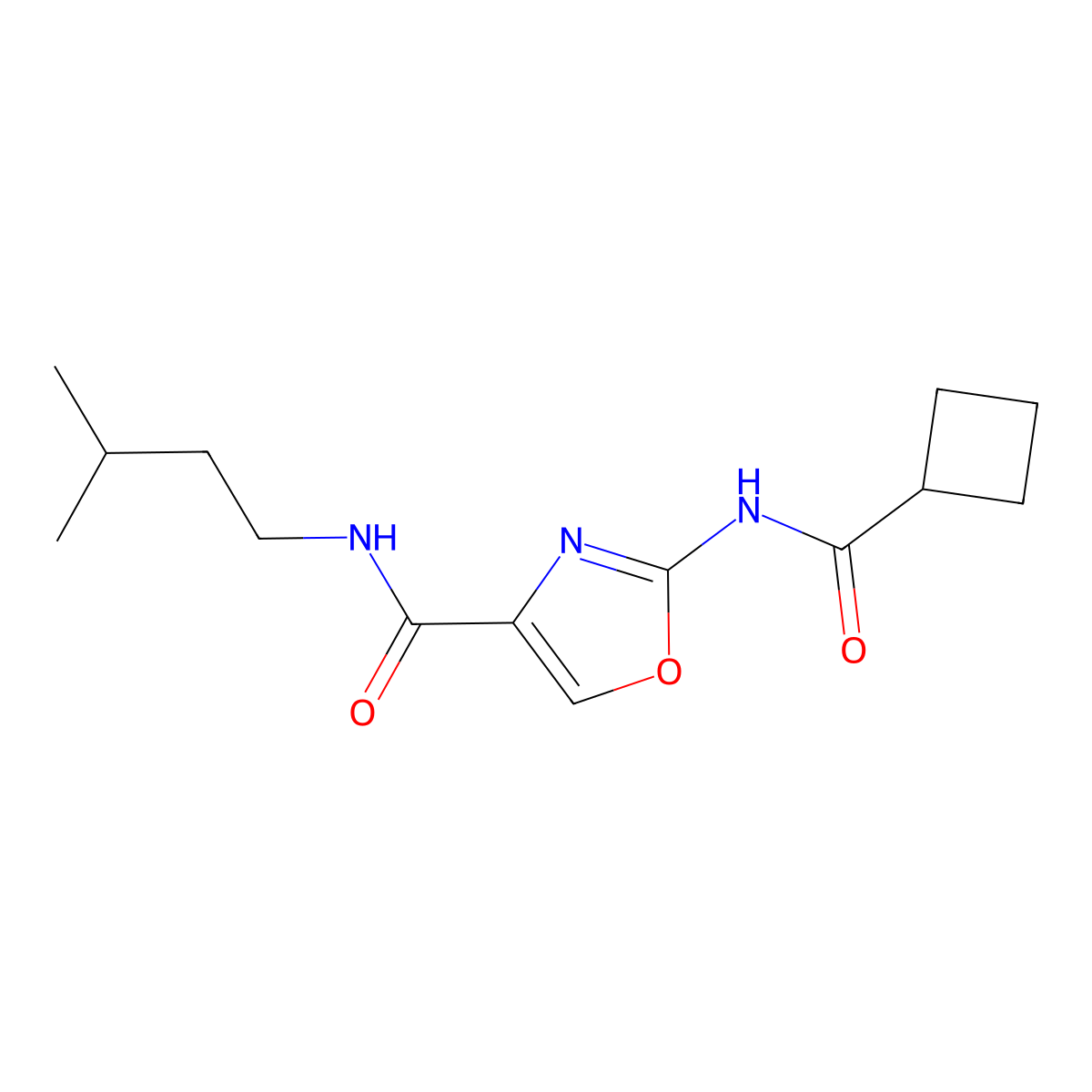 2-(cyclobutanecarboxamido)-N-isopentyloxazole-4-carboxamide molecular structure, CAS 1396859-70-3