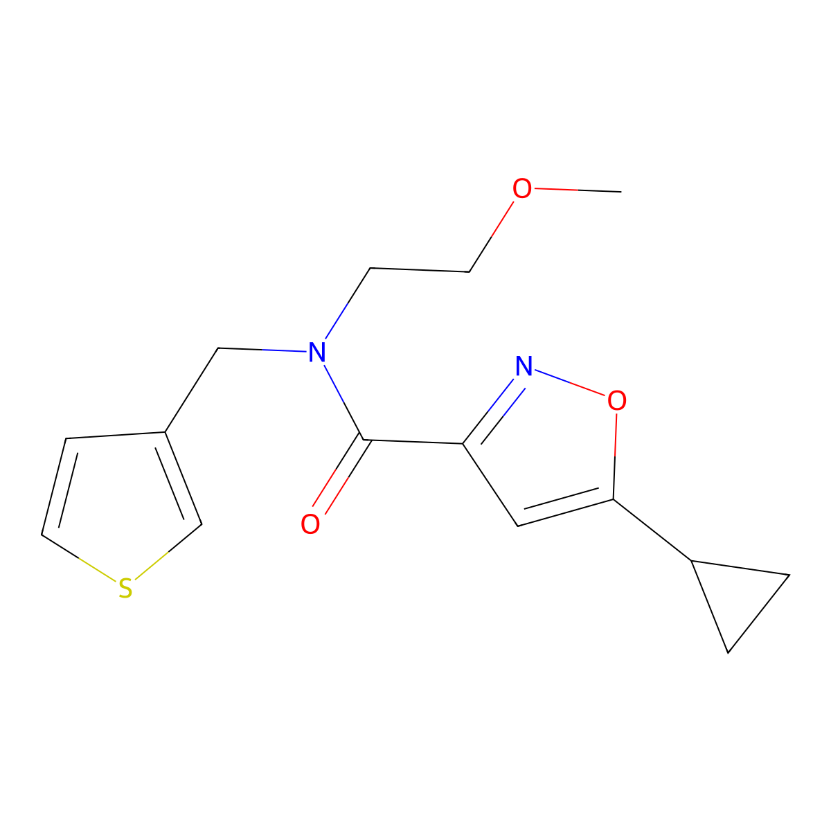 5-cyclopropyl-N-(2-methoxyethyl)-N-(thiophen-3-ylmethyl)isoxazole-3-carboxamide molecular structure, CAS 1396859-72-5