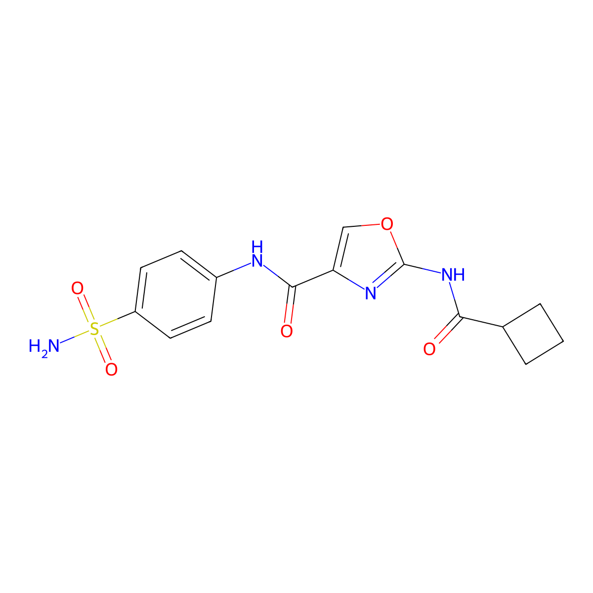 2-(cyclobutanecarboxamido)-N-(4-sulfamoylphenyl)oxazole-4-carboxamide molecular structure, CAS 1396859-80-5