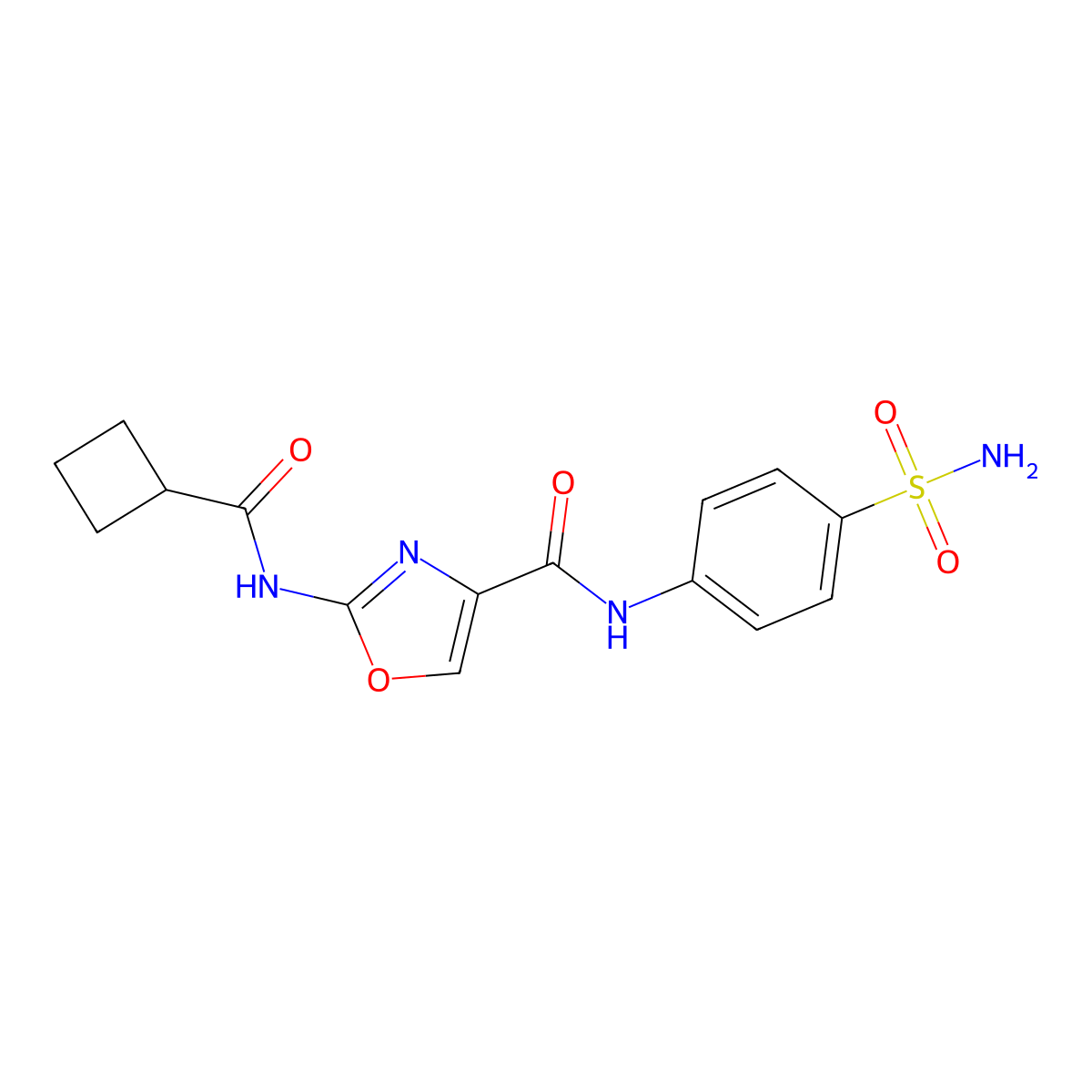 2-(cyclobutanecarboxamido)-N-(4-sulfamoylphenyl)oxazole-4-carboxamide molecular structure, CAS 1396859-80-5