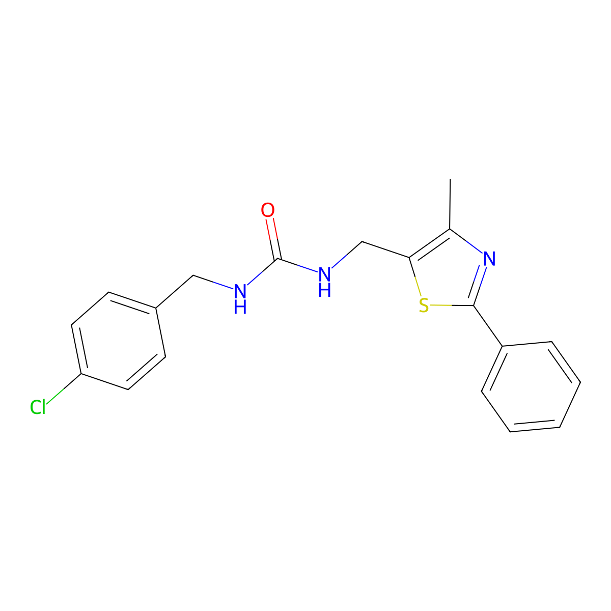1-(4-Chlorobenzyl)-3-((4-methyl-2-phenylthiazol-5-yl)methyl)urea molecular structure, CAS 1396859-82-7