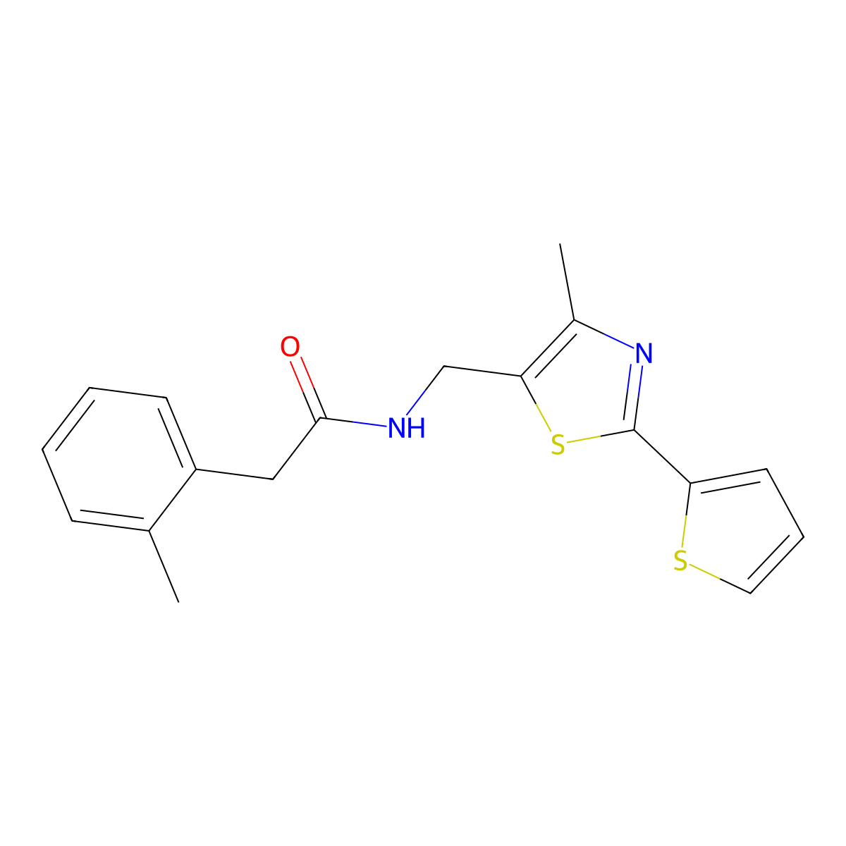 N-((4-methyl-2-(thiophen-2-yl)thiazol-5-yl)methyl)-2-(o-tolyl)acetamide molecular structure, CAS 1396859-93-0