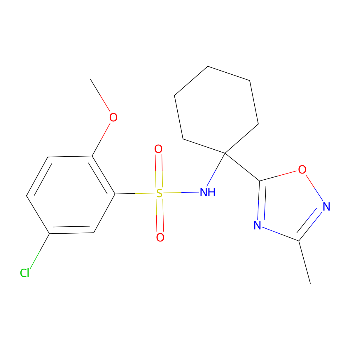 5-chloro-2-methoxy-N-[1-(3-methyl-1,2,4-oxadiazol-5-yl)cyclohexyl]benzenesulfonamide molecular structure, CAS 1396859-96-3