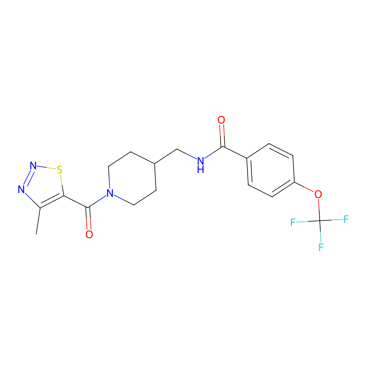 N-{[1-(4-methyl-1,2,3-thiadiazole-5-carbonyl)piperidin-4-yl]methyl}-4-(trifluoromethoxy)benzamide molecular structure, CAS 1396860-00-6