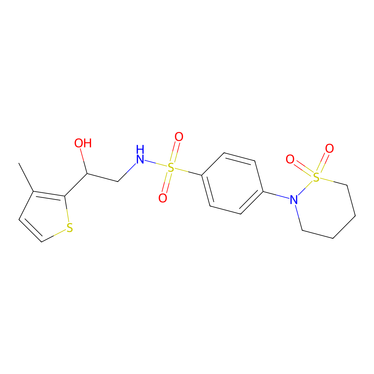 4-(1,1-dioxido-1,2-thiazinan-2-yl)-N-(2-hydroxy-2-(3-methylthiophen-2-yl)ethyl)benzenesulfonamide molecular structure, CAS 1396860-01-7