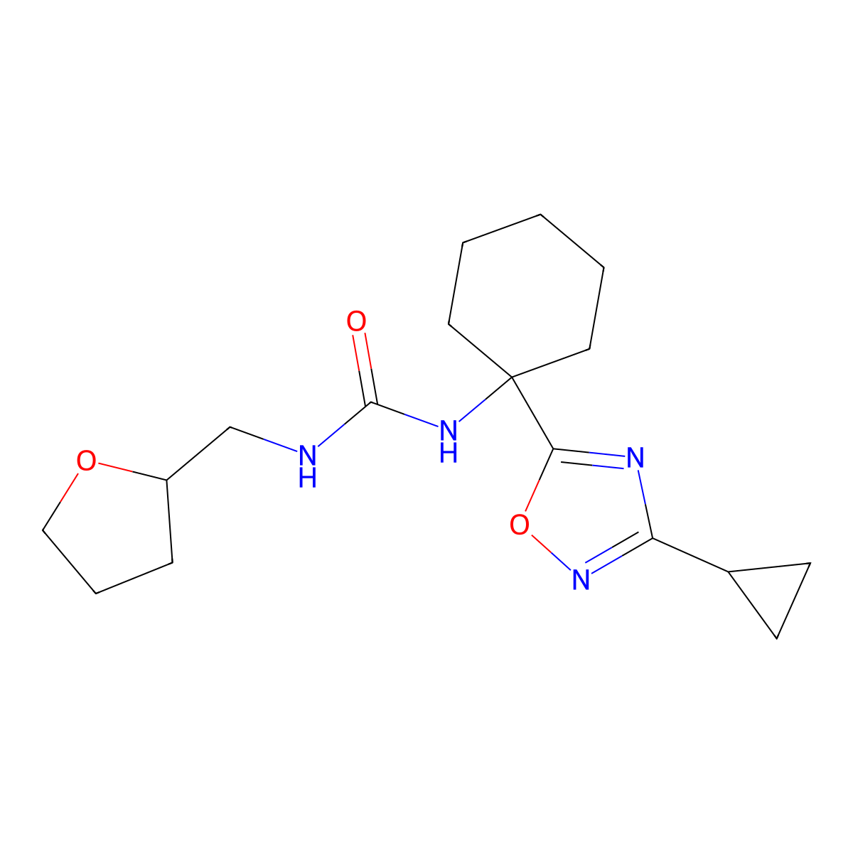 1-(1-(3-Cyclopropyl-1,2,4-oxadiazol-5-yl)cyclohexyl)-3-((tetrahydrofuran-2-yl)methyl)urea molecular structure, CAS 1396860-14-2