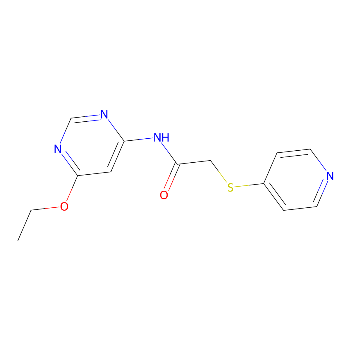 N-(6-ethoxypyrimidin-4-yl)-2-(pyridin-4-ylthio)acetamide molecular structure, CAS 1396860-16-4