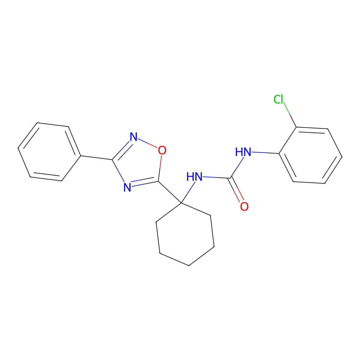 1-(2-Chlorophenyl)-3-[1-(3-phenyl-1,2,4-oxadiazol-5-yl)cyclohexyl]urea molecular structure, CAS 1396860-25-5