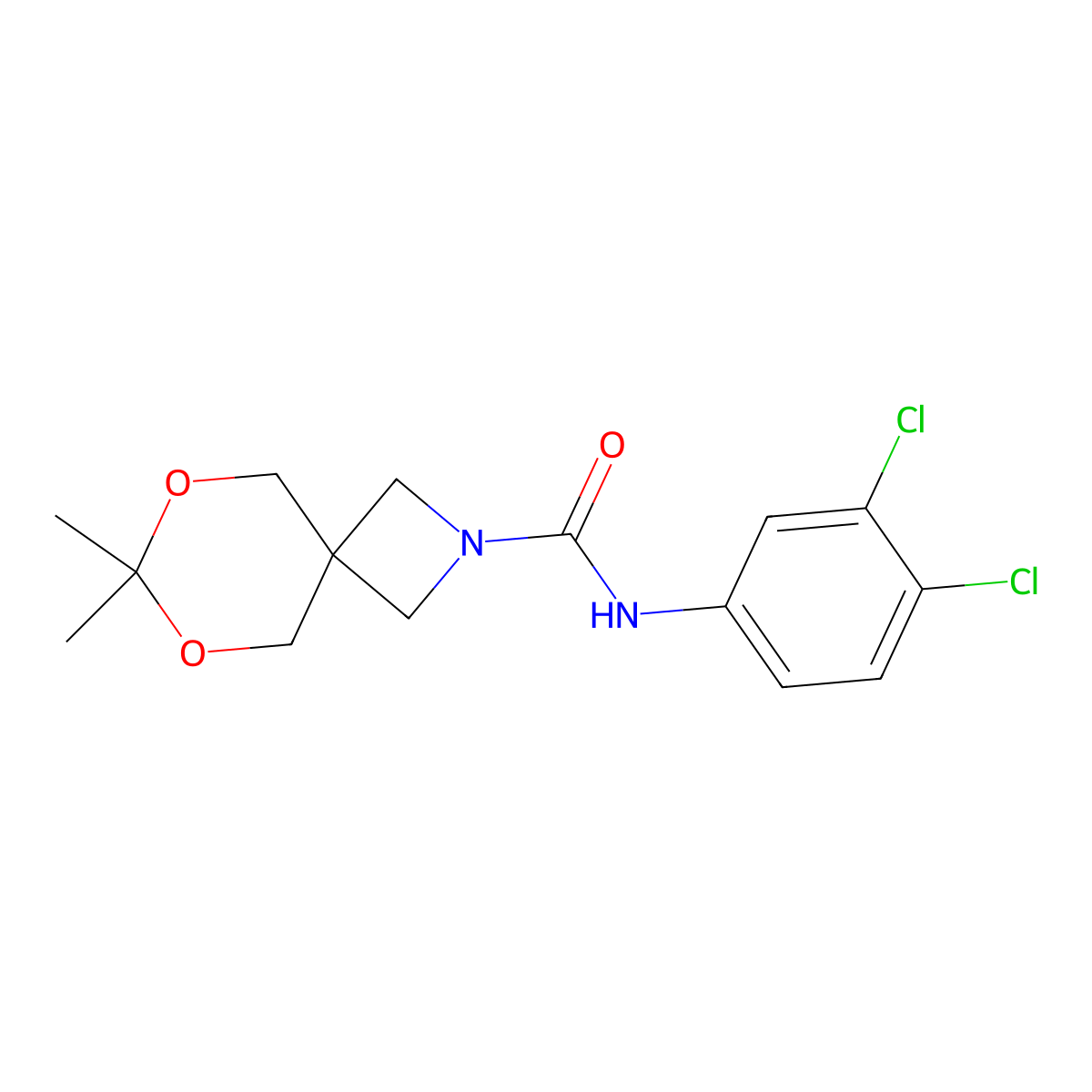 N-(3,4-dichlorophenyl)-7,7-dimethyl-6,8-dioxa-2-azaspiro[3.5]nonane-2-carboxamide molecular structure, CAS 1396860-33-5