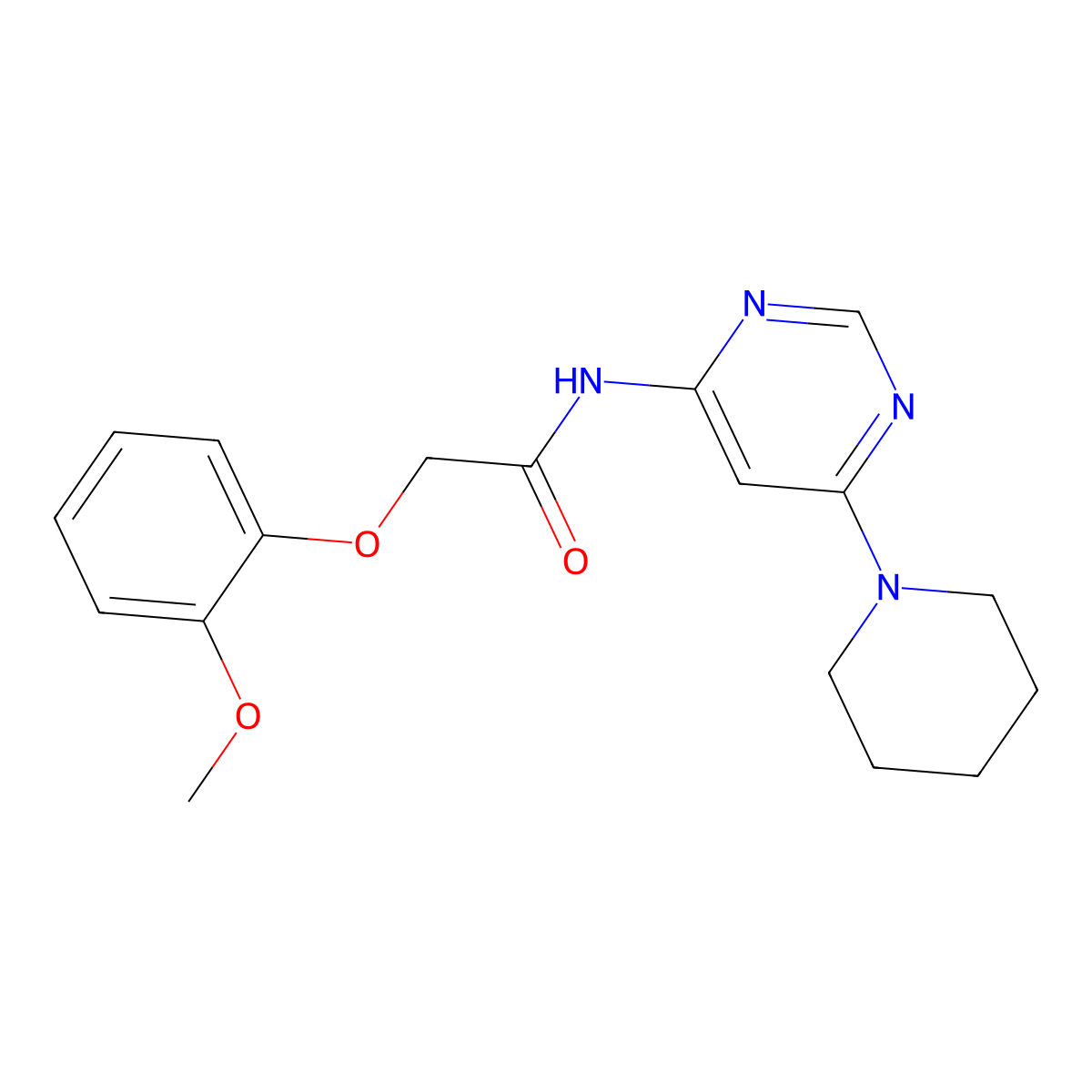 2-(2-methoxyphenoxy)-N-[6-(piperidin-1-yl)pyrimidin-4-yl]acetamide molecular structure, CAS 1396860-36-8