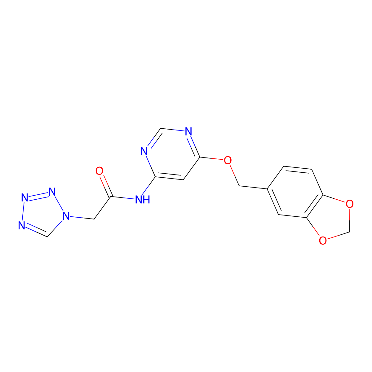 N-(6-(benzo[d][1,3]dioxol-5-ylmethoxy)pyrimidin-4-yl)-2-(1H-tetrazol-1-yl)acetamide molecular structure, CAS 1396860-37-9