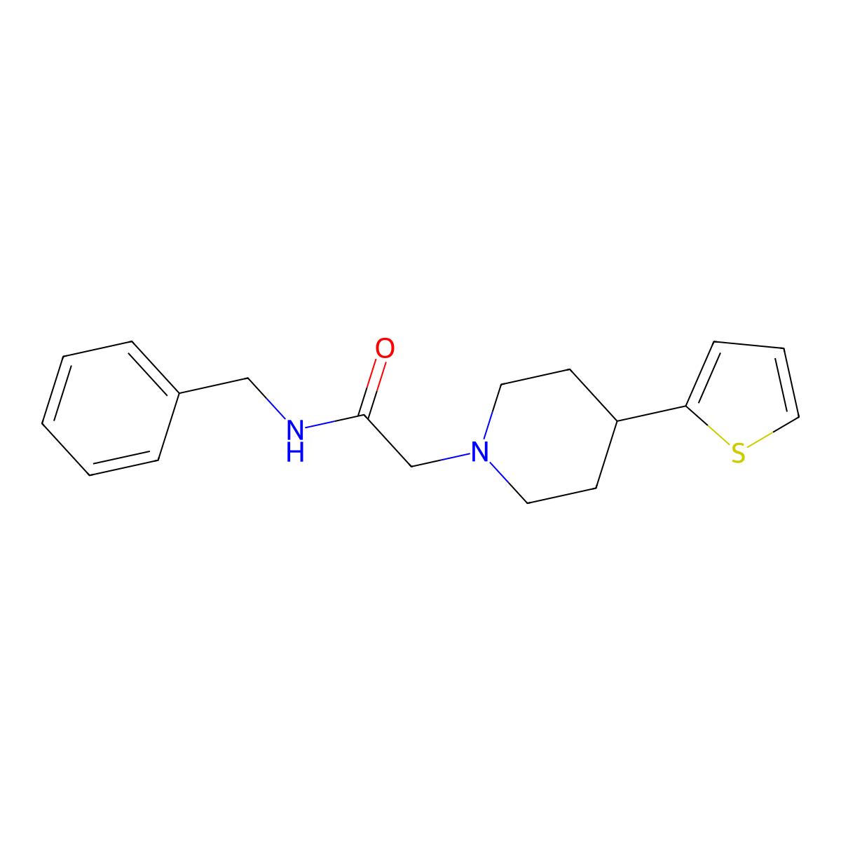 N-benzyl-2-(4-(thiophen-2-yl)piperidin-1-yl)acetamide molecular structure, CAS 1396860-38-0