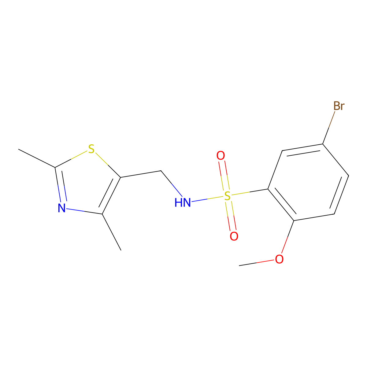5-bromo-N-((2,4-dimethylthiazol-5-yl)methyl)-2-methoxybenzenesulfonamide molecular structure, CAS 1396860-41-5