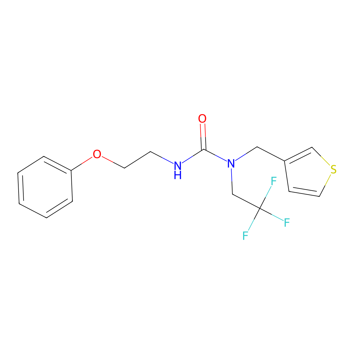 3-(2-Phenoxyethyl)-1-(thiophen-3-ylmethyl)-1-(2,2,2-trifluoroethyl)urea molecular structure, CAS 1396860-42-6
