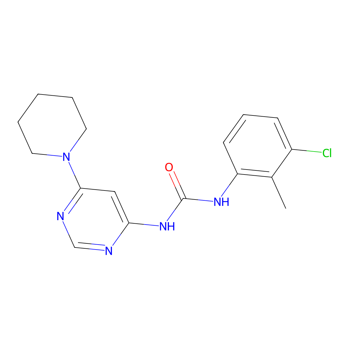 1-(3-Chloro-2-methylphenyl)-3-(6-(piperidin-1-yl)pyrimidin-4-yl)urea molecular structure, CAS 1396860-45-9