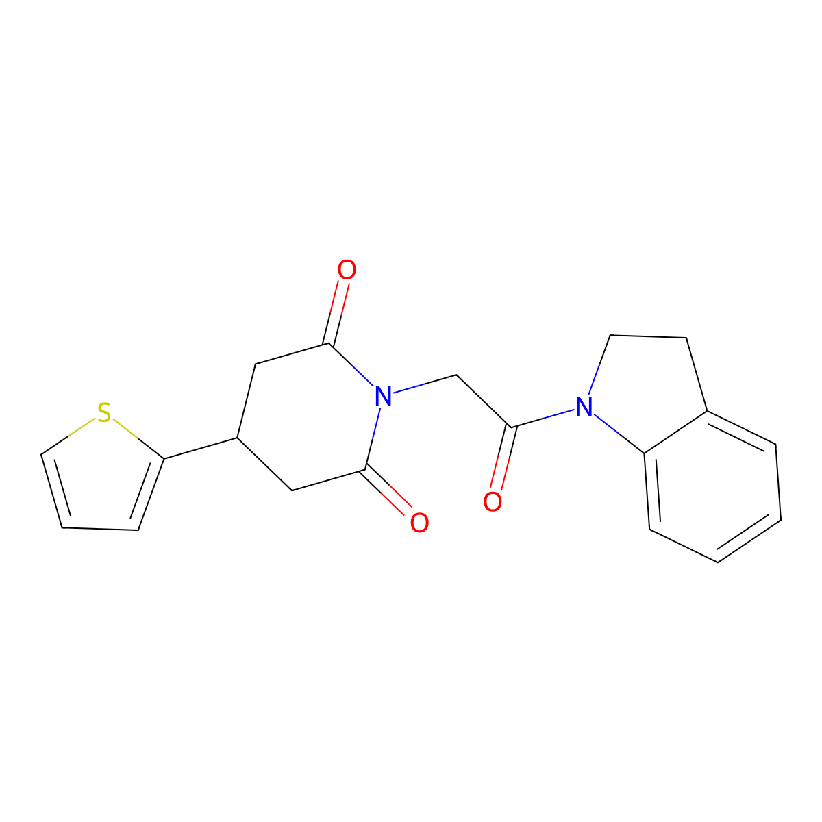 1-(2-(Indolin-1-yl)-2-oxoethyl)-4-(thiophen-2-yl)piperidine-2,6-dione molecular structure, CAS 1396860-46-0