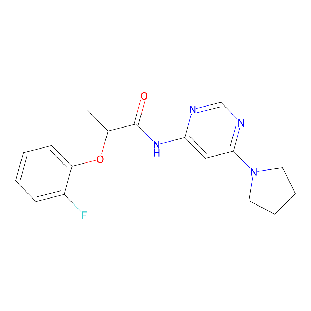 2-(2-fluorophenoxy)-N-[6-(pyrrolidin-1-yl)pyrimidin-4-yl]propanamide molecular structure, CAS 1396860-49-3