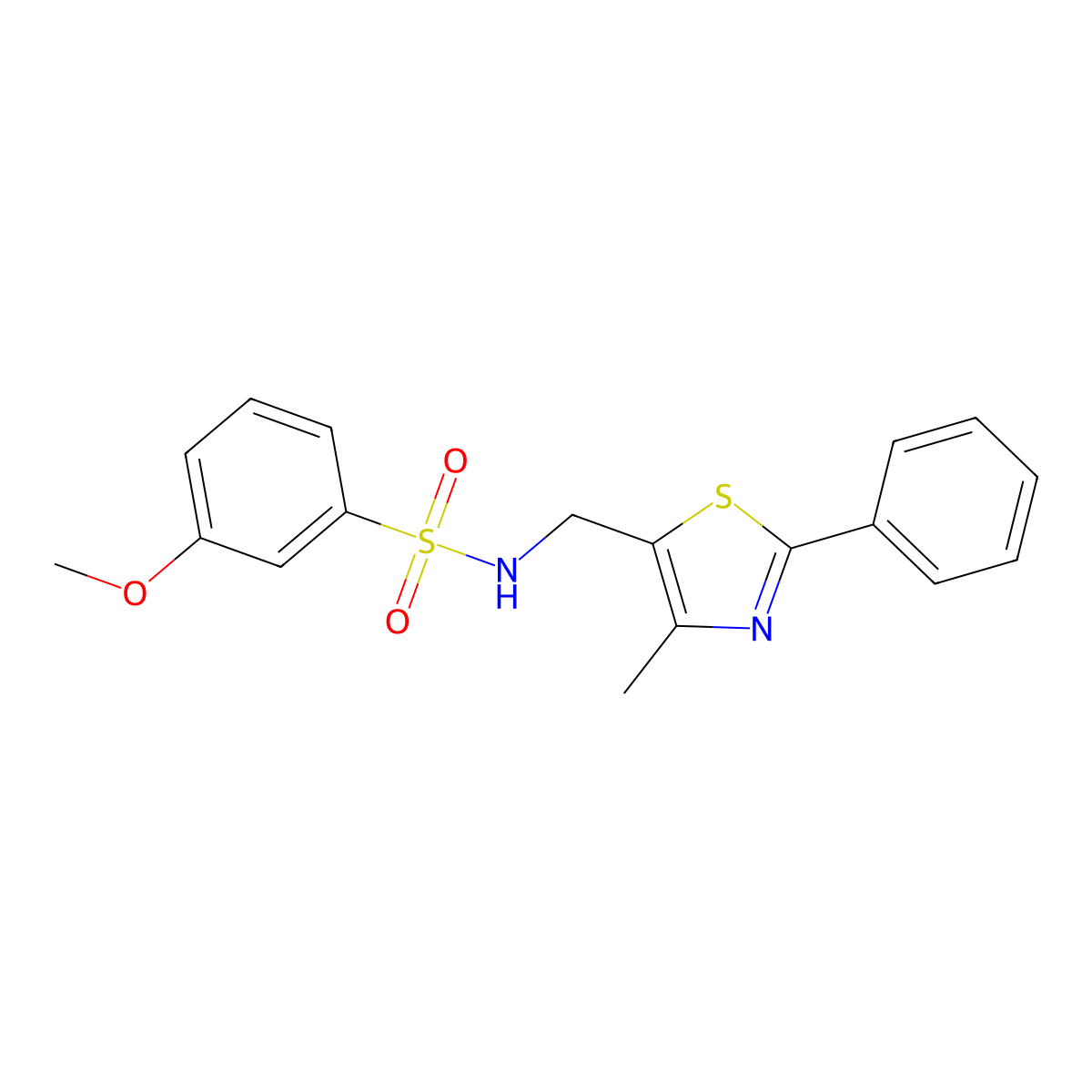 3-methoxy-N-((4-methyl-2-phenylthiazol-5-yl)methyl)benzenesulfonamide molecular structure, CAS 1396860-50-6