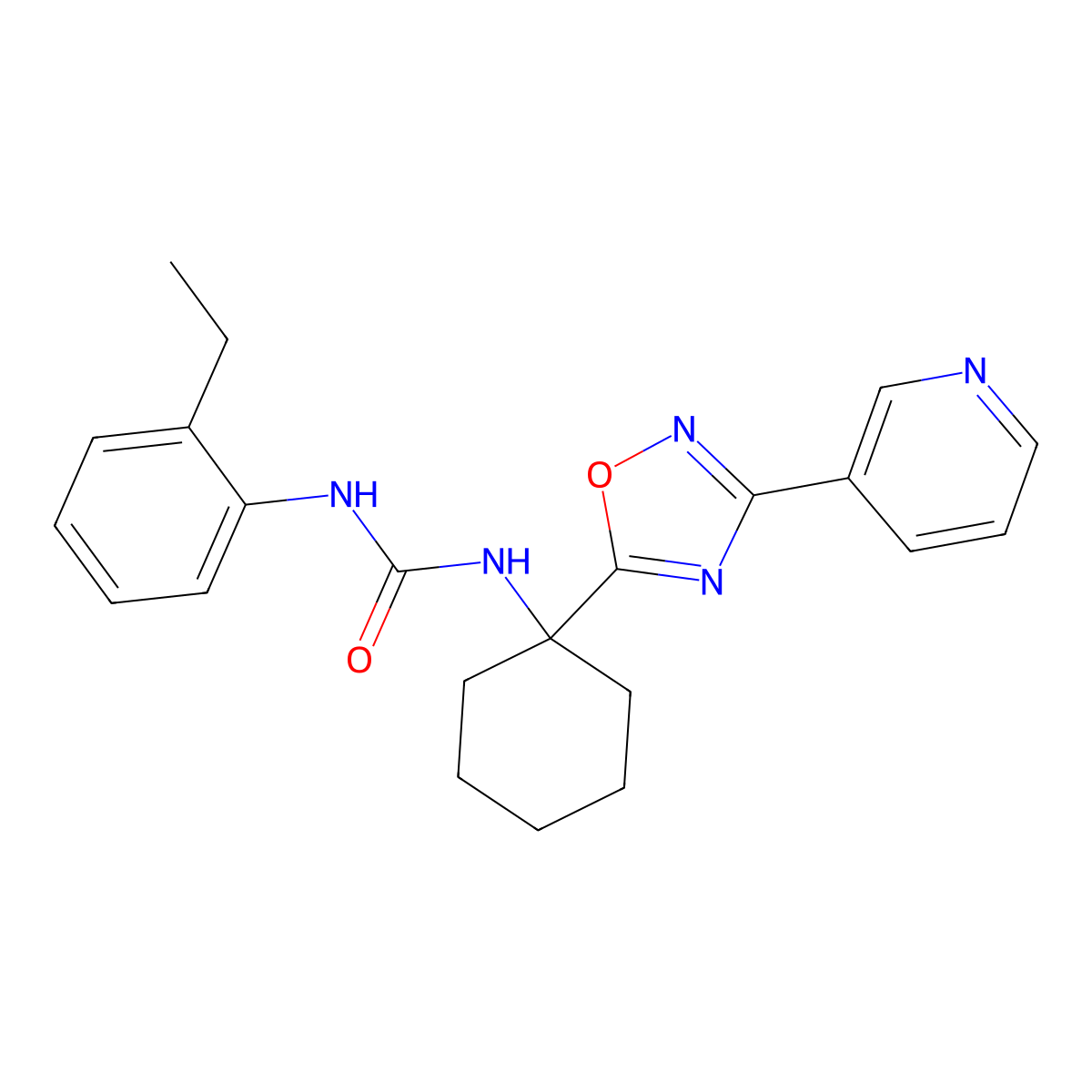1-(2-Ethylphenyl)-3-{1-[3-(pyridin-3-yl)-1,2,4-oxadiazol-5-yl]cyclohexyl}urea molecular structure, CAS 1396860-53-9
