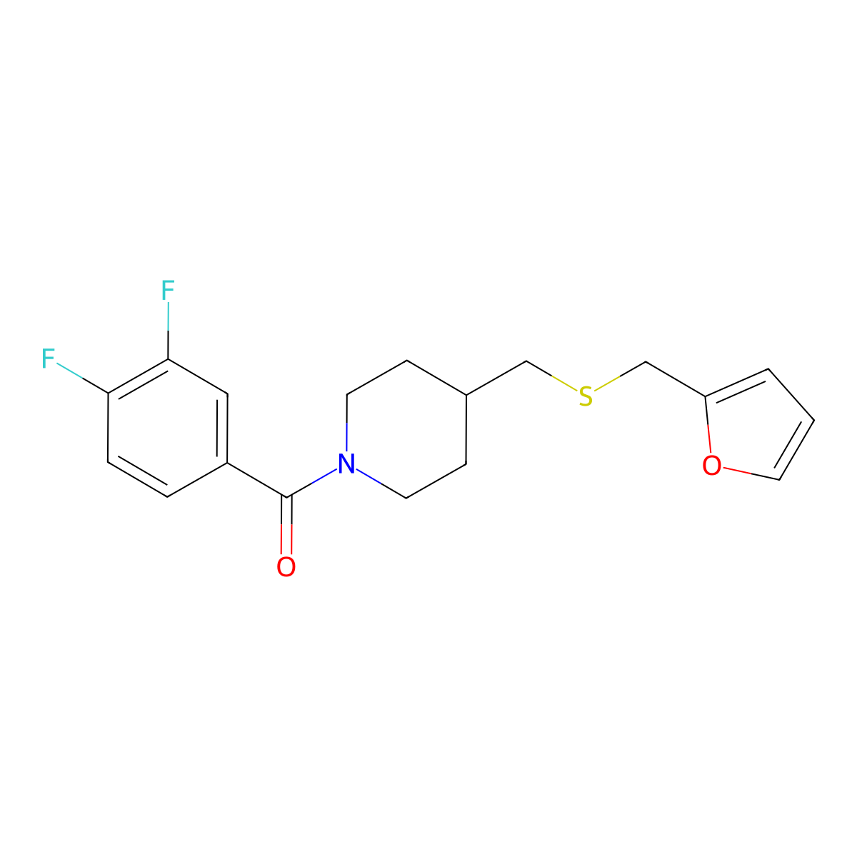 1-(3,4-Difluorobenzoyl)-4-({[(furan-2-yl)methyl]sulfanyl}methyl)piperidine molecular structure, CAS 1396860-57-3